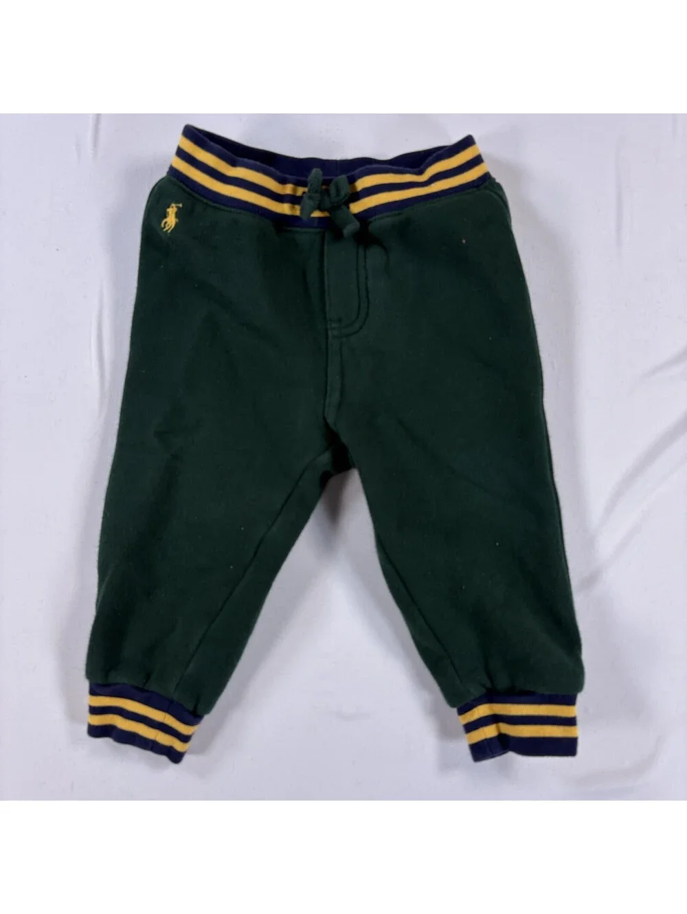 Polo Ralph Lauren Baby Fleece Sweatpants Green Navy Yellow Stripe 12M